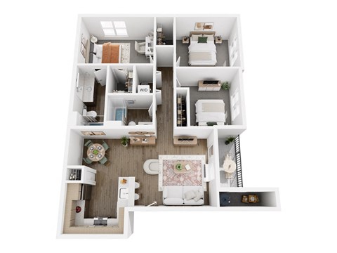 Floor plan for 3 beds, 2 baths, 1178 sqft